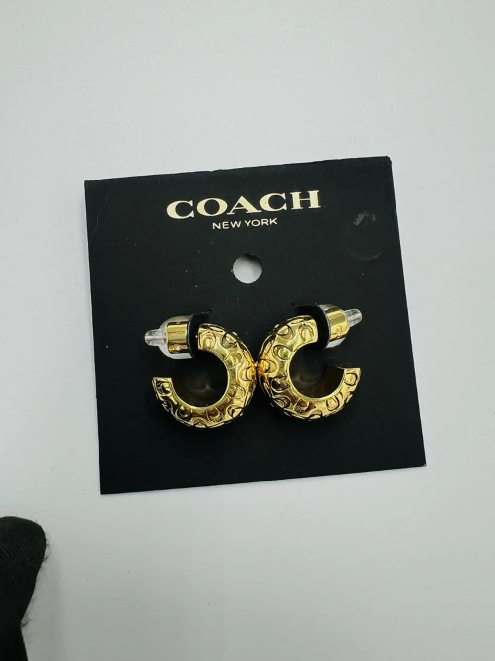 Coach Quilted Signature Chunky Hoop Earrings - Picture 3 of 6